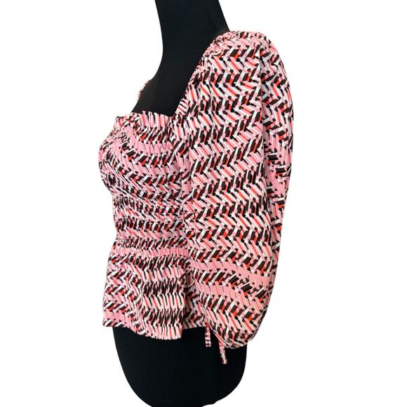 OPEN EDIT NORDSTROM ~ Geo Print Shirring Detail Square Neck Top STRETCHY M - Picture 5 of 10